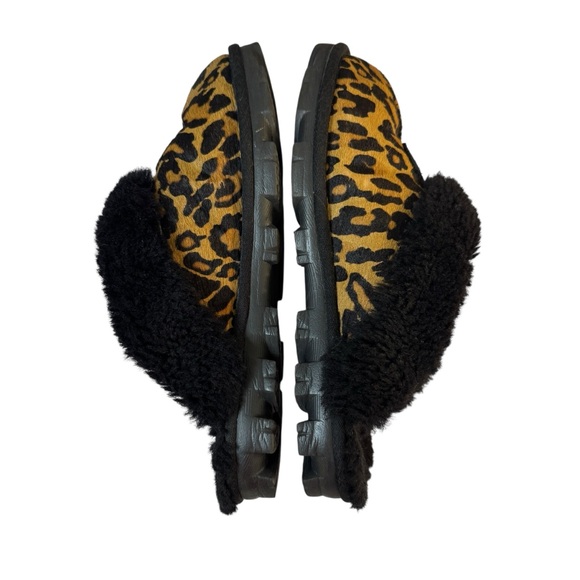 UGG Women’s Slippers Cheetah Print Black Shearling Fur Size 9 Cozy Animal - Picture 4 of 7